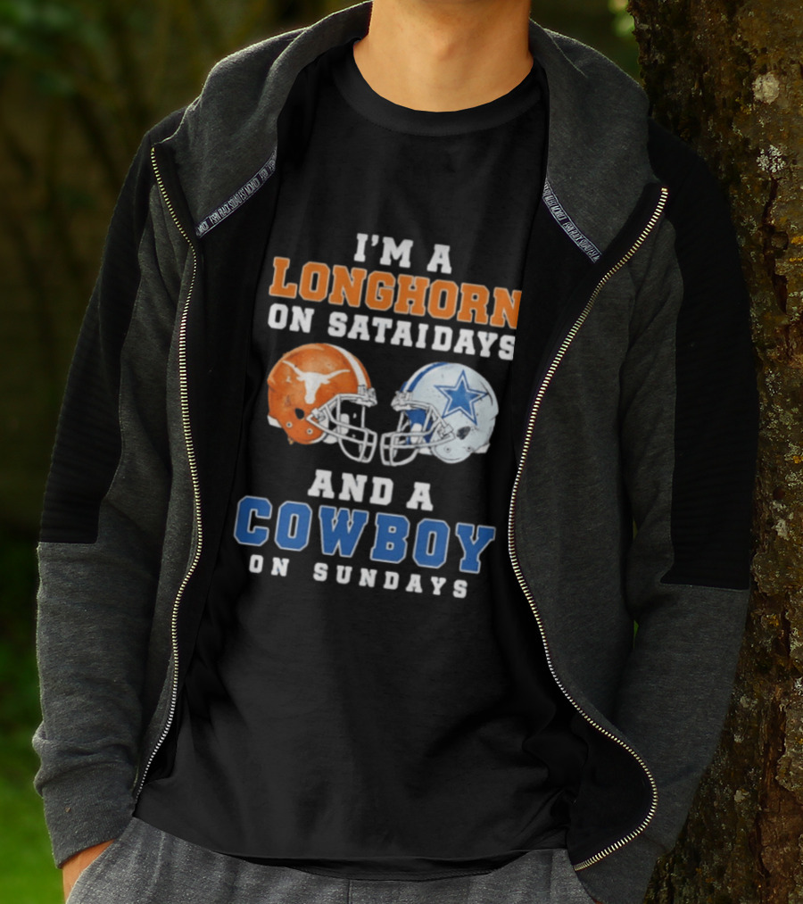 I'm A Longhorn On Saturdays And A Cowboy On Sundays Football Helmets T-Shirt
