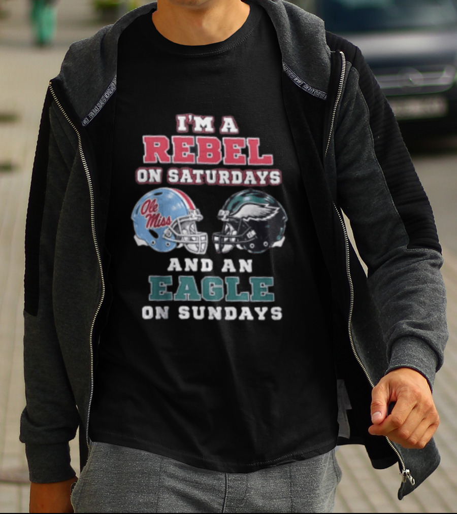 Ole Miss Rebels Saturdays Philadelphia Eagles Sundays Football Fan Dual Team Support T-Shirt