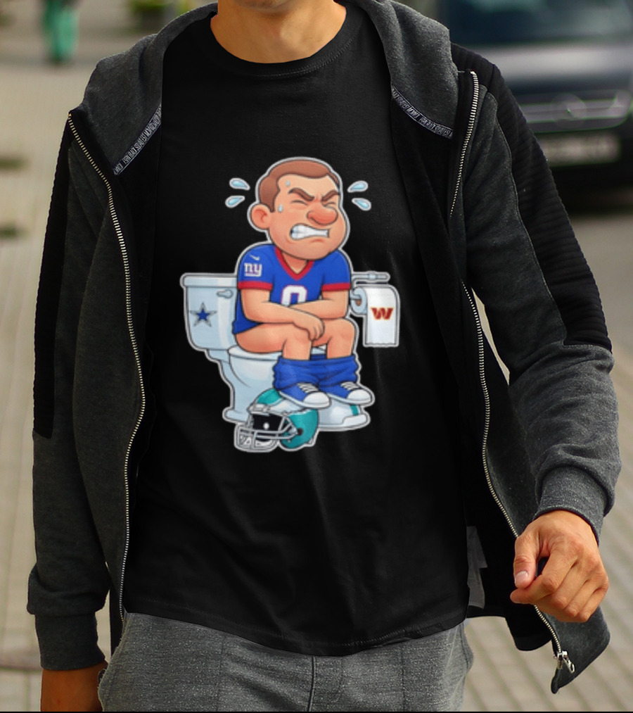 New York Giants Player Cartoon On Toilet With Football Rivalry T-Shirt