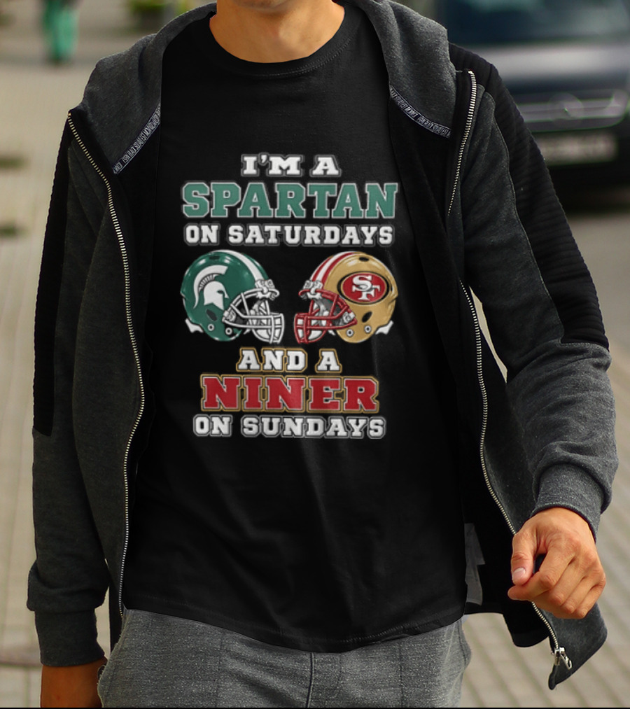 I'm A Spartan On Saturdays And A Niner On Sundays Football Helmets T-Shirt