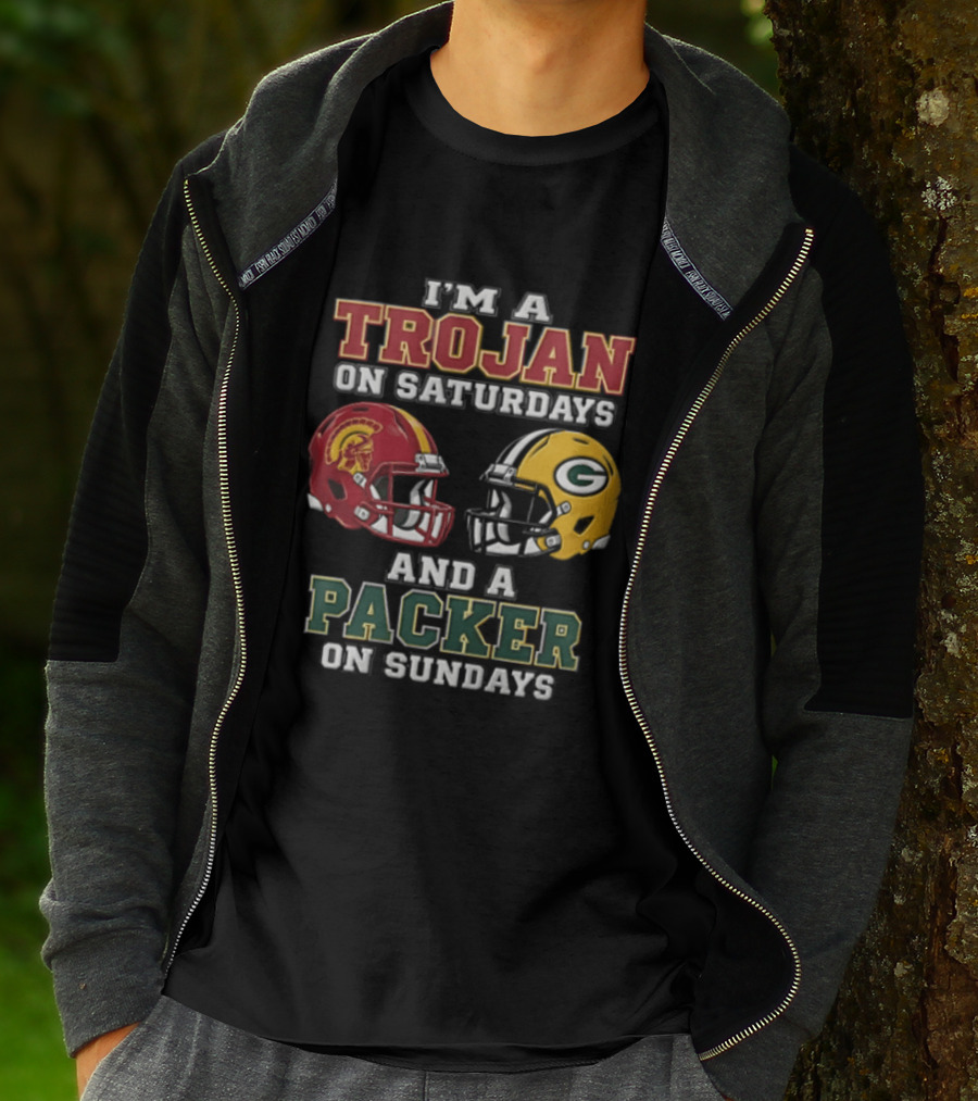 I'm A Trojan On Saturdays Packer On Sundays Football Helmets T-Shirt