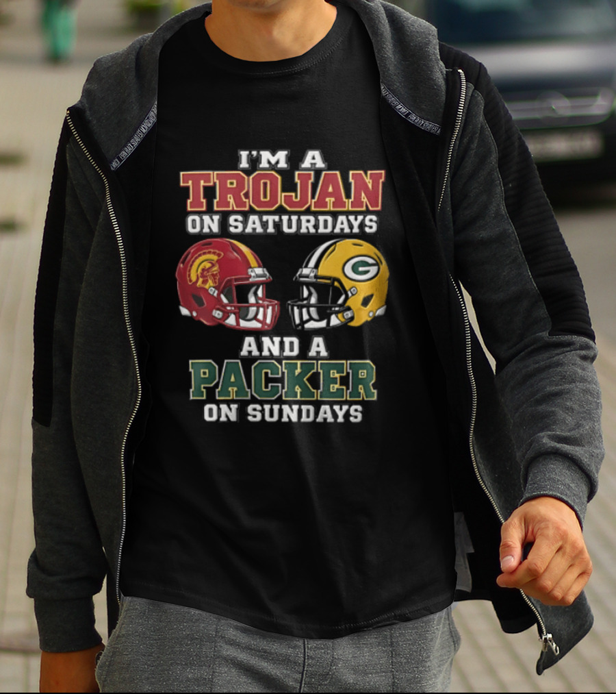 I'm A Trojan On Saturdays Packer On Sundays Football Helmets T-Shirt