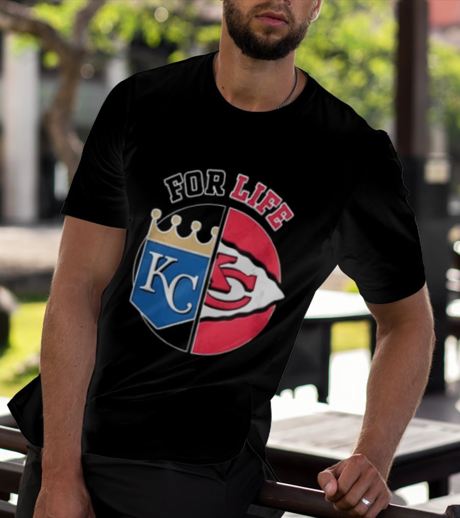 Kansas City Royals Chiefs For Life KC Arrowhead Split Crown T-Shirt