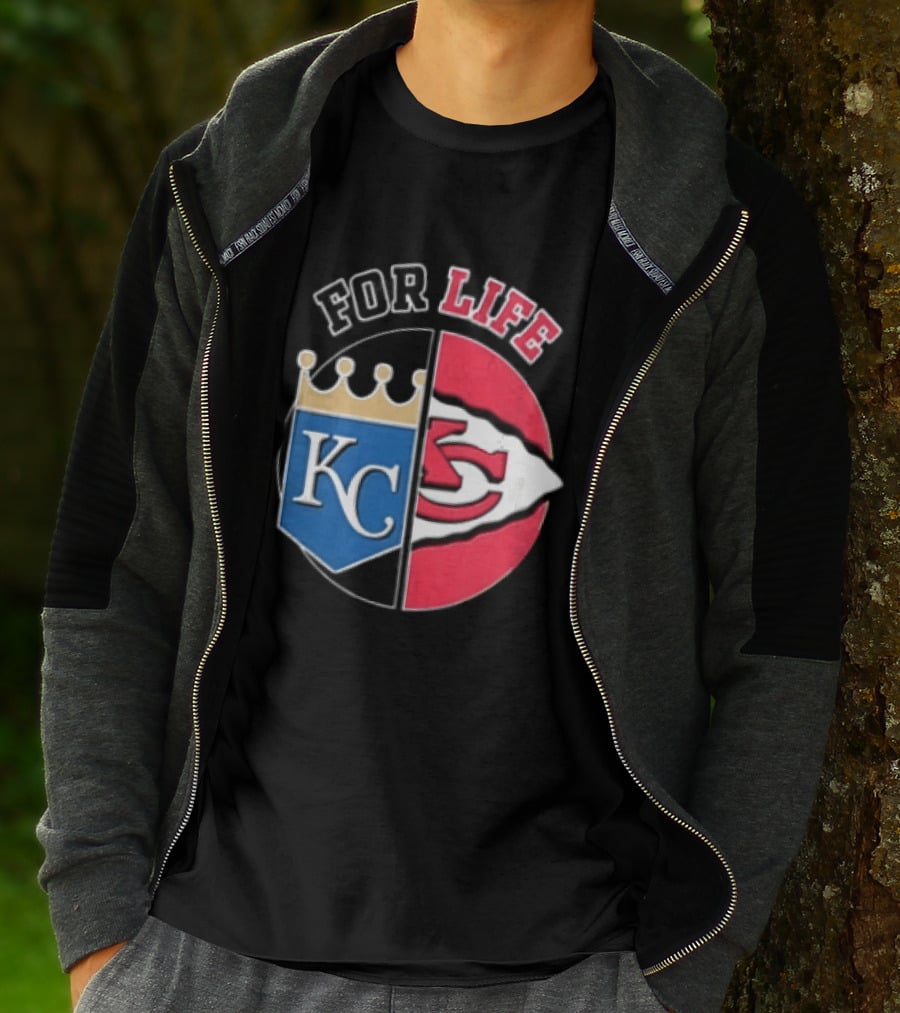 Kansas City Royals Chiefs For Life KC Arrowhead Split Crown T-Shirt