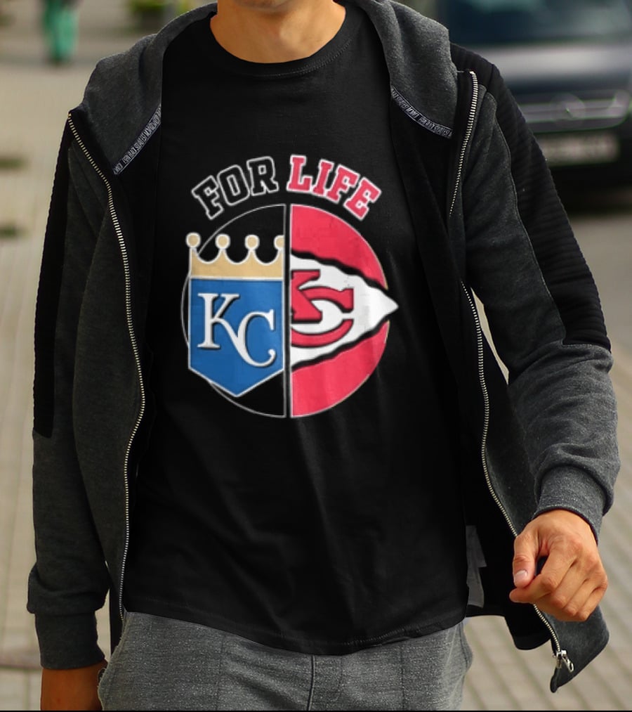 Kansas City Royals Chiefs For Life KC Arrowhead Split Crown T-Shirt