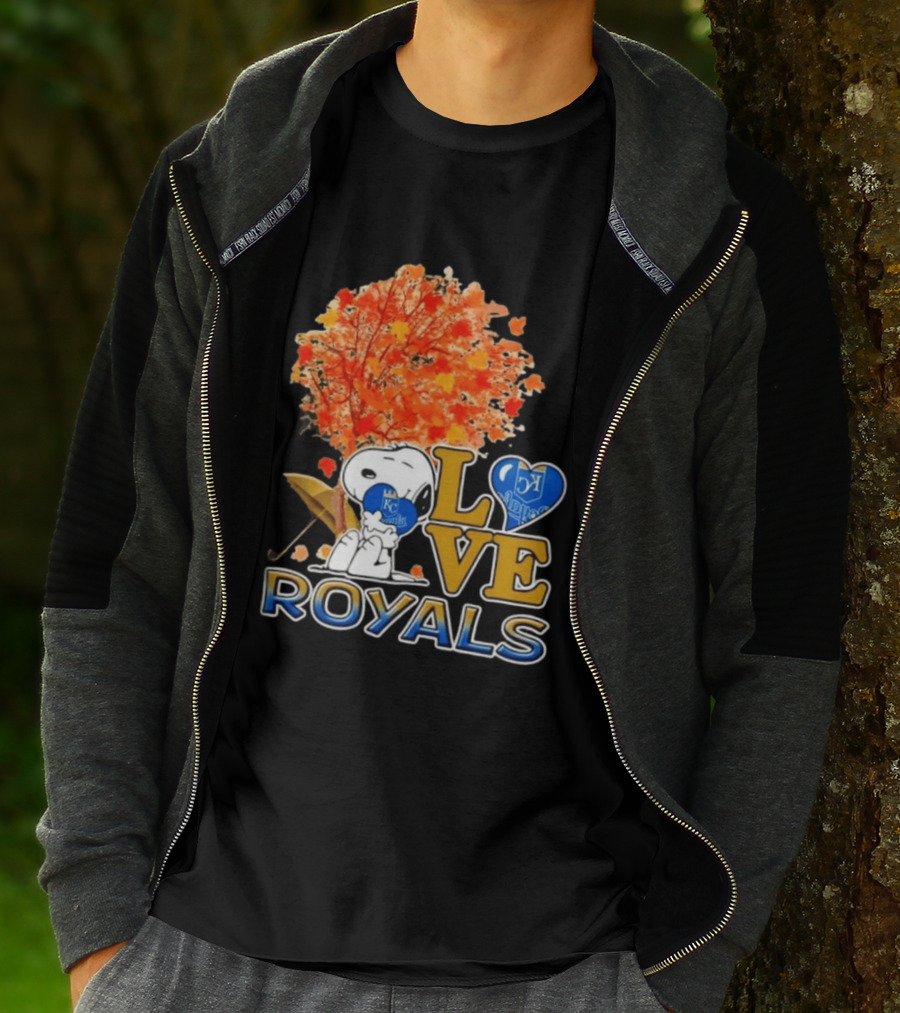 KC Royals Love Snoopy Hug Heart Peanuts Baseball Fall Tree T-Shirt