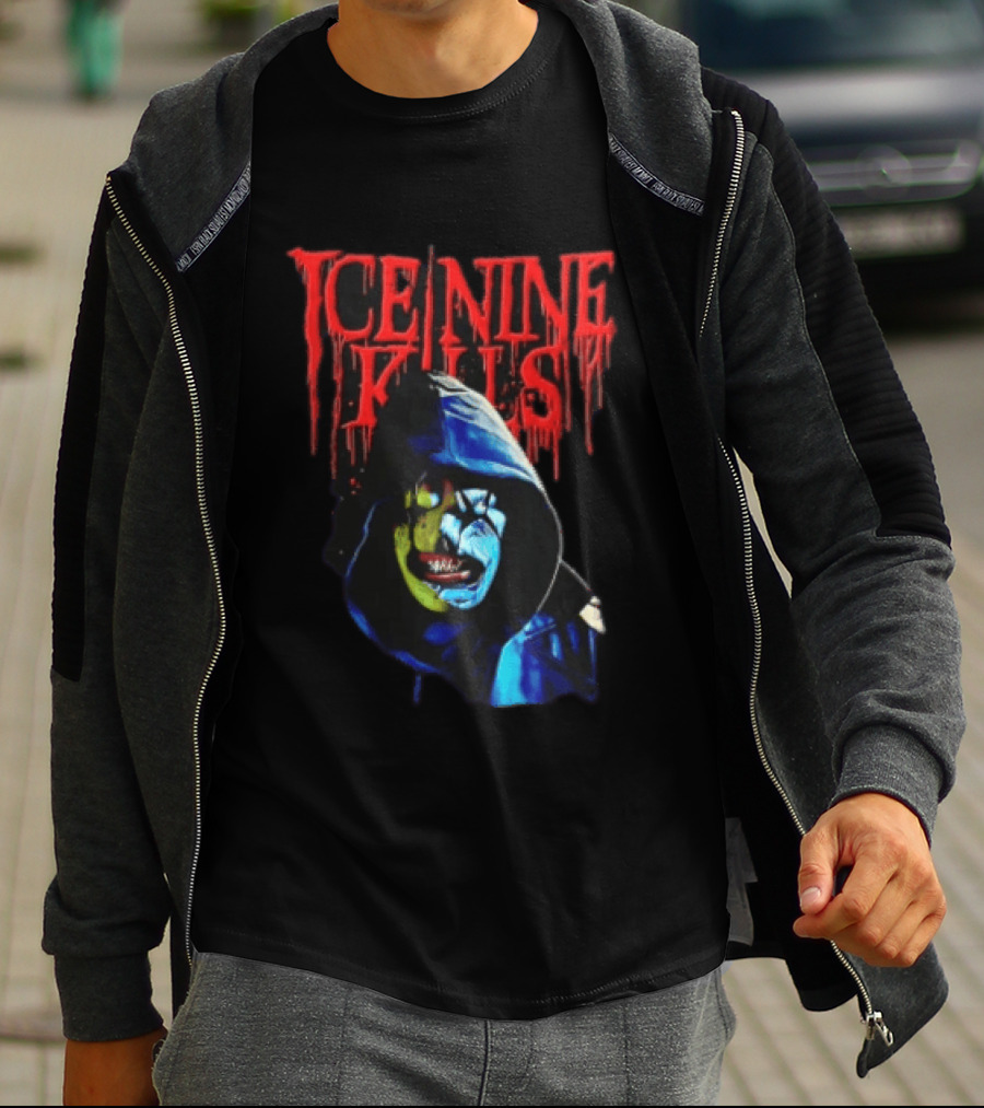 Ice Nine Kills Hooded Figure Clown Mask Dripping Red Letters T-Shirt