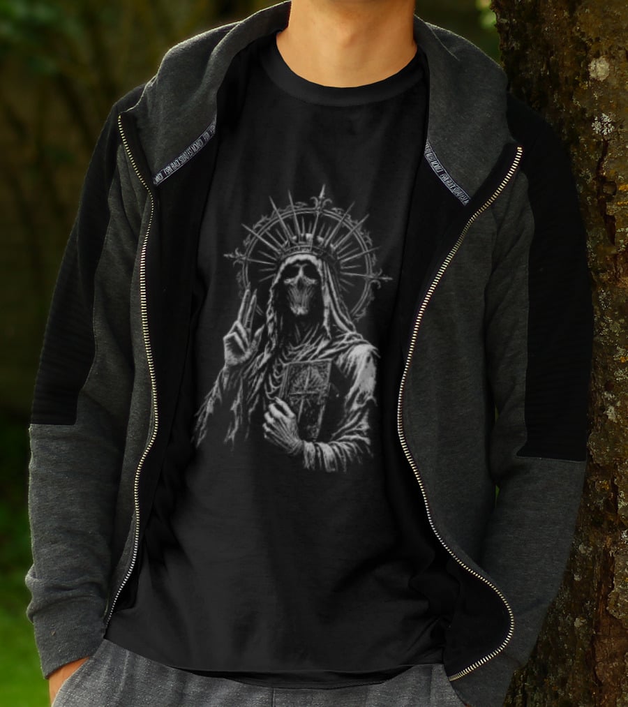 Skeletal Crowned Figure With Radiant Halo Holding Book T-Shirt