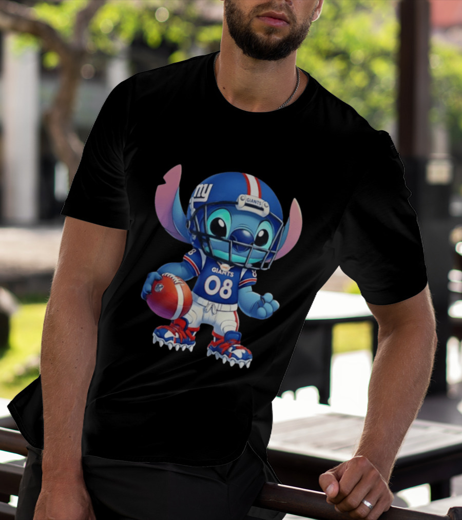 Stitch New York Giants Player Cartoon Collaboration 08 Football T-Shirt