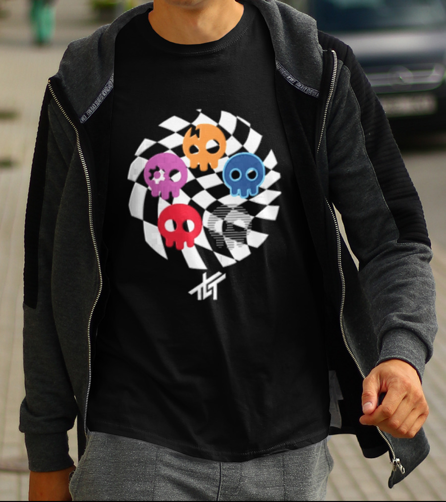 The Living Tombstone Five Colorful Skulls Checkered T-Shirt