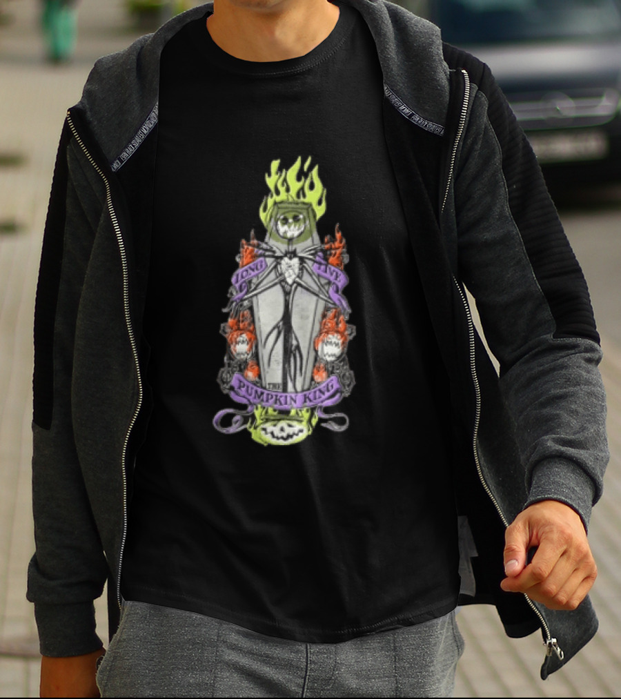 The Nightmare Before Christmas Long Live The Pumpkin King Skeleton Coffin Flames Pumpkins T-Shirt