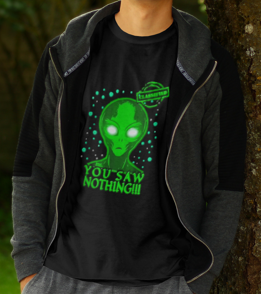 Green Alien You Saw Nothing Glowing Eyes UFO Dots T-Shirt
