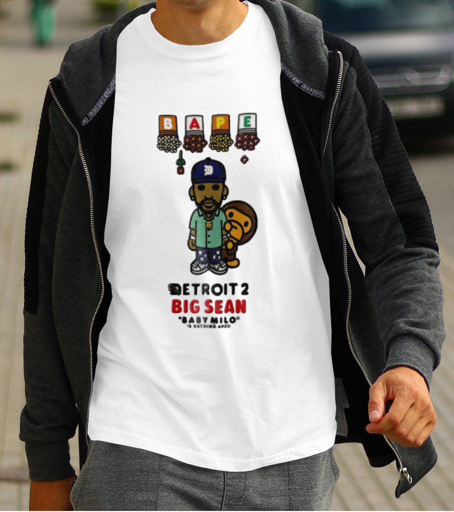 BAPE Big Sean Detroit 2 Baby Milo Cartoon Man Wearing Cap T-Shirt