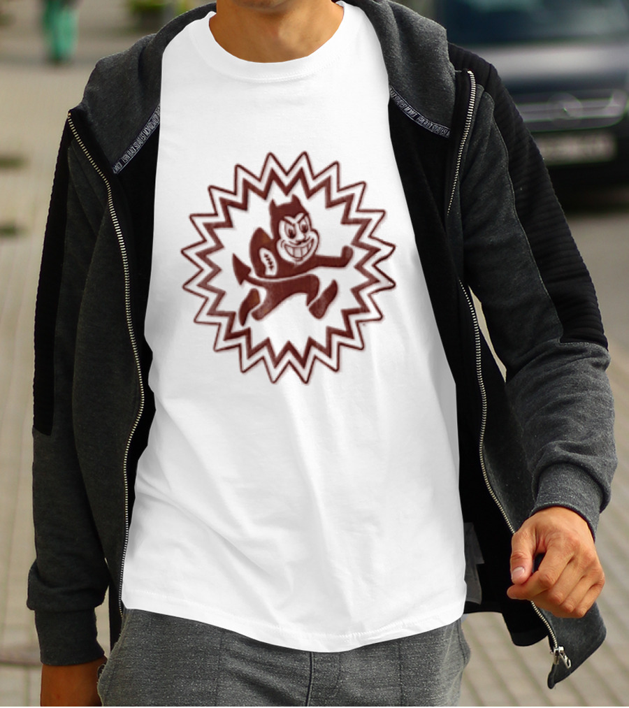 Arizona State Sun Devils Mascot Cartoon Devil Running Football Burst T-Shirt