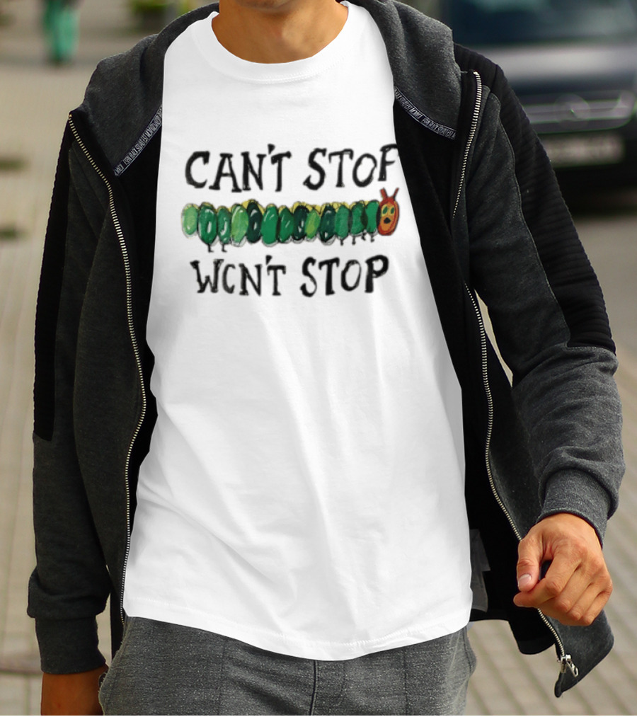 Can't Stop Won't Stop Green Caterpillar Kids Book T-Shirt
