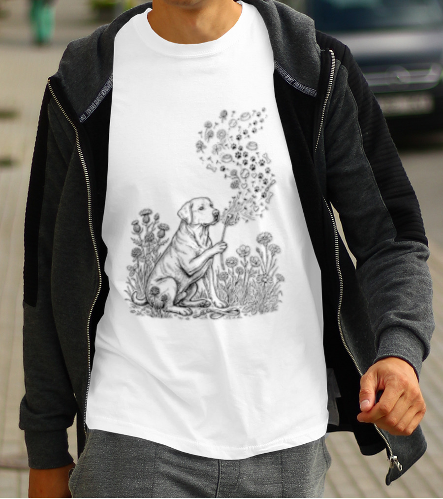 Floral Labrador Retriever Dandelion Dog With Flower T-Shirt