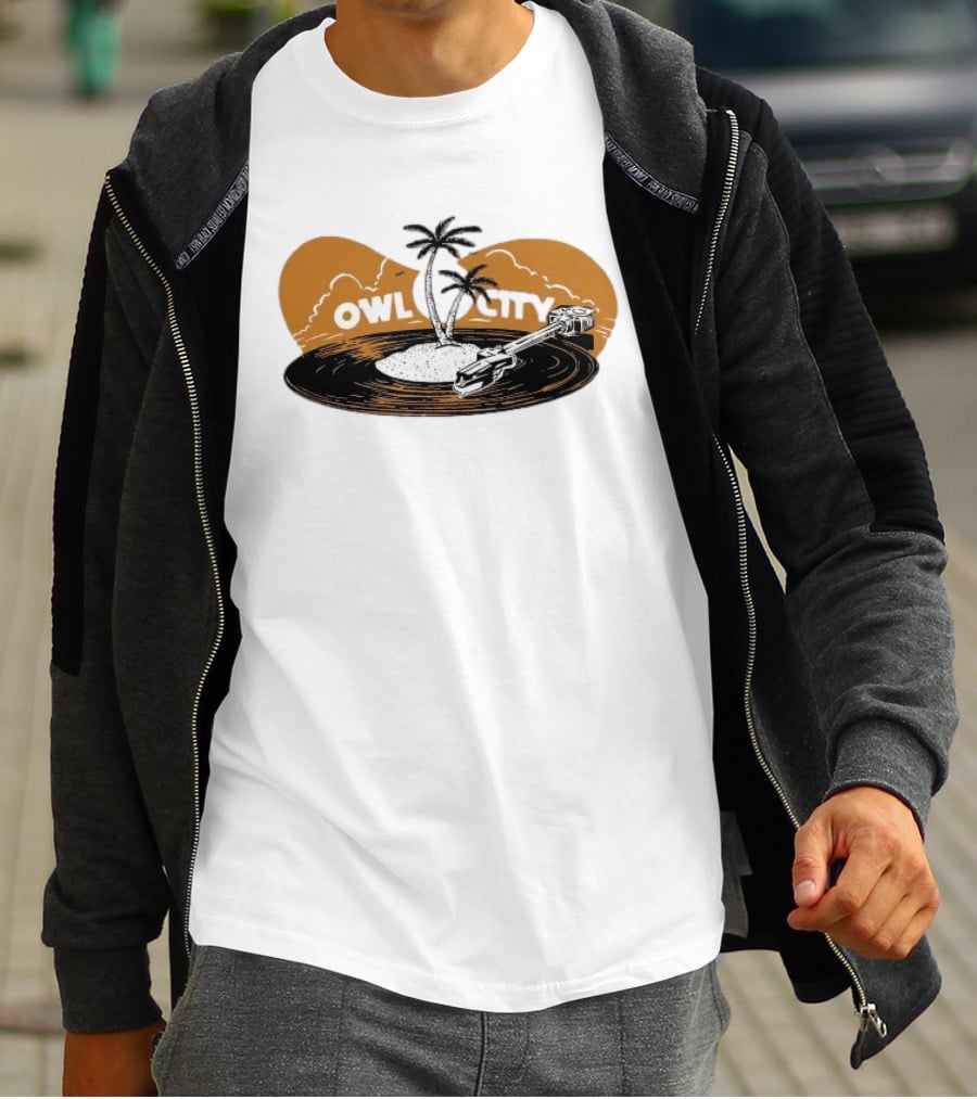 Owl City Vinyl Beach Paradise With Palm Trees T-Shirt