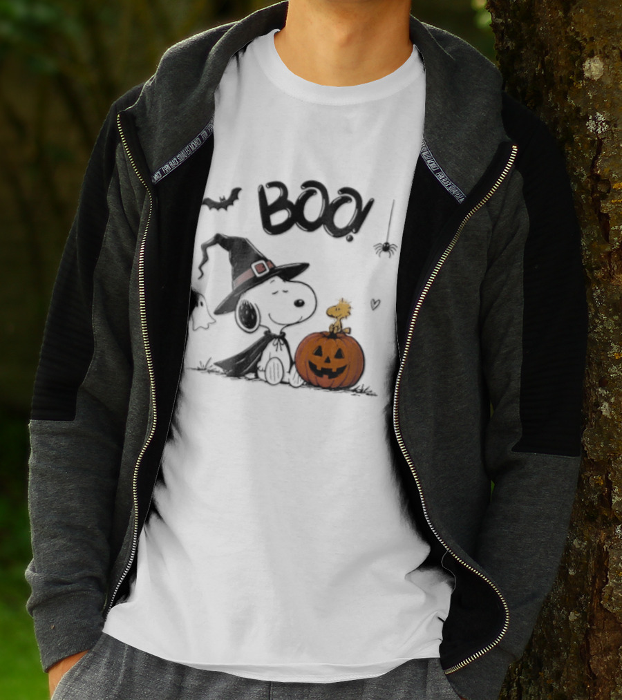 Peanuts BOO Snoopy Witch Hat Woodstock Pumpkin Halloween T-Shirt