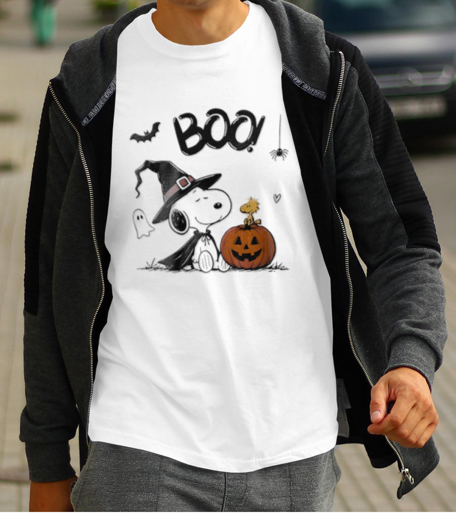 Peanuts BOO Snoopy Witch Hat Woodstock Pumpkin Halloween T-Shirt