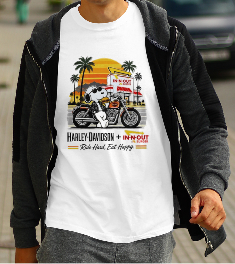 Snoopy Harley Davidson In N Out Burger Ride Hard Eat Happy T-Shirt