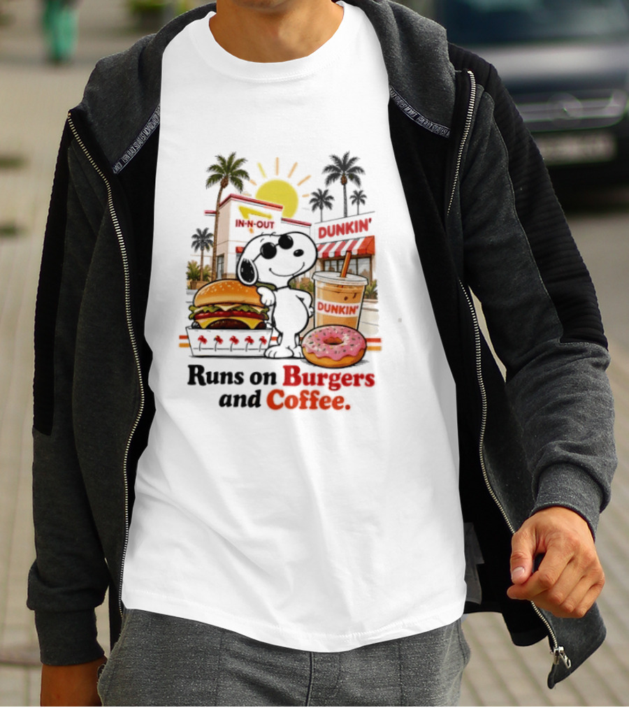 Snoopy Enjoys In N Out Burgers Dunkin Coffee Donuts California Sunshine T-Shirt