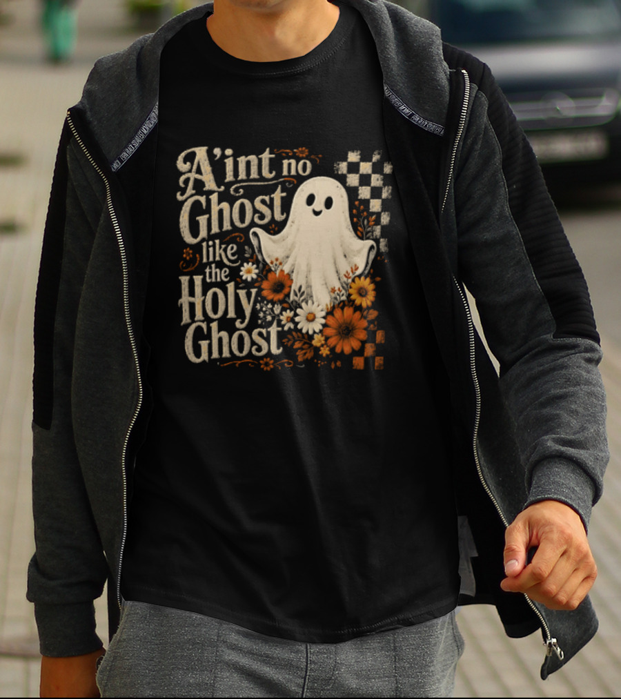 Aint No Ghost Like The Holy Ghost Ghost Flowers Checkered T-Shirt