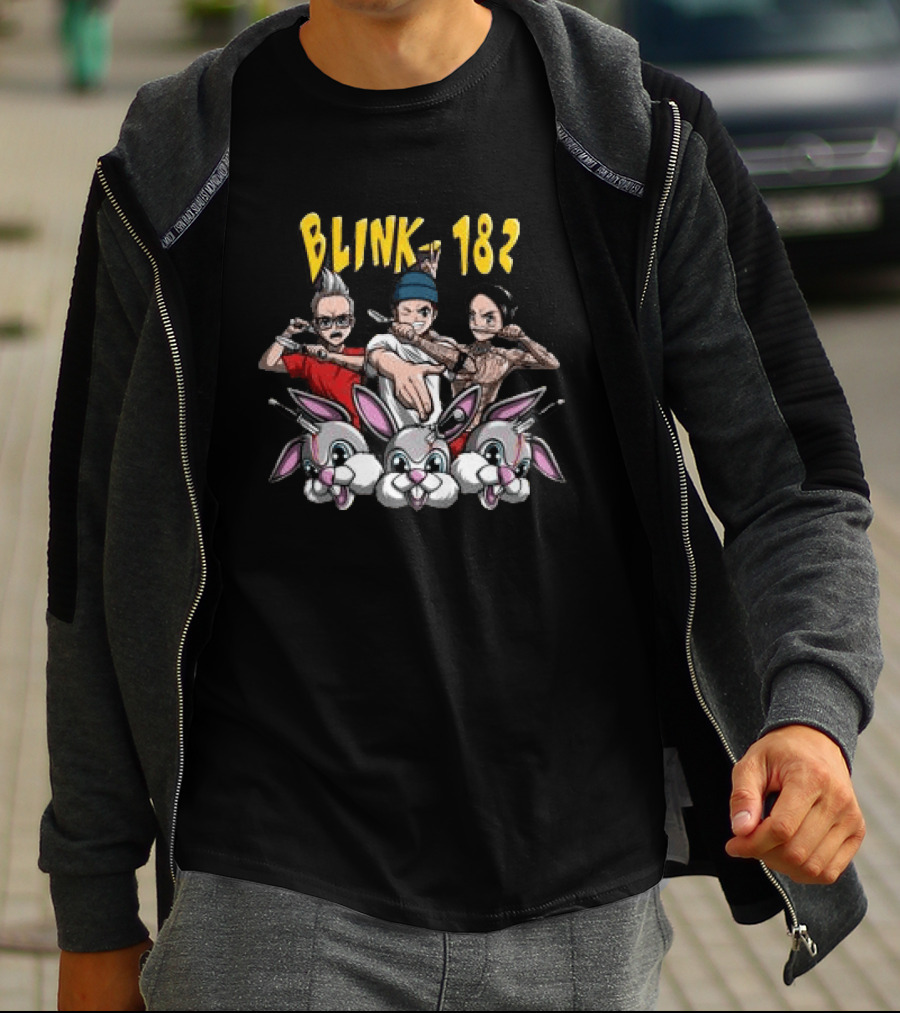 Blink 182 Anime Characters Versus Cartoon Bunny Battle T-Shirt