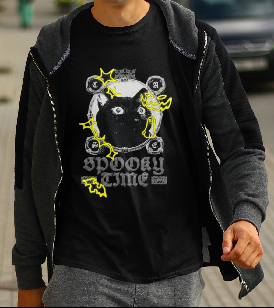 Caseoh Games Store Caseoh's Kitty Spooky Time Black Cat Ghosts T-Shirt