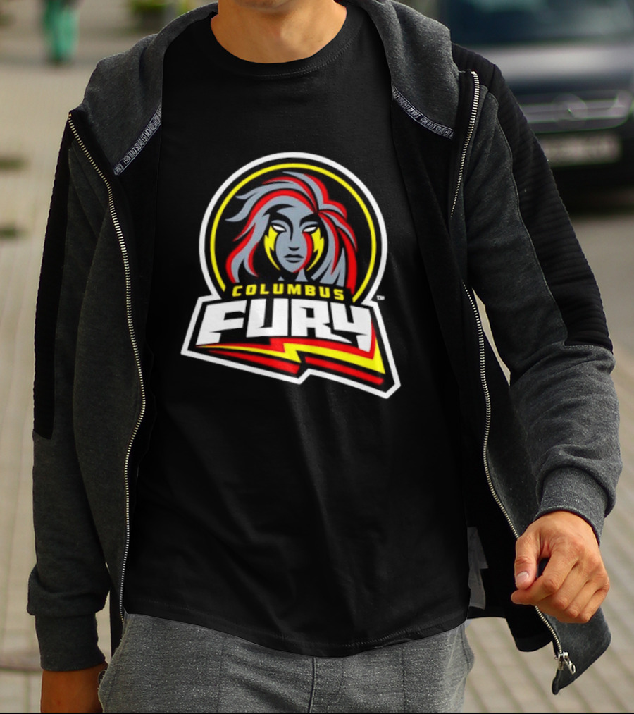 Columbus Fury Iconic Logo With Bold Red And Yellow Accents T-Shirt
