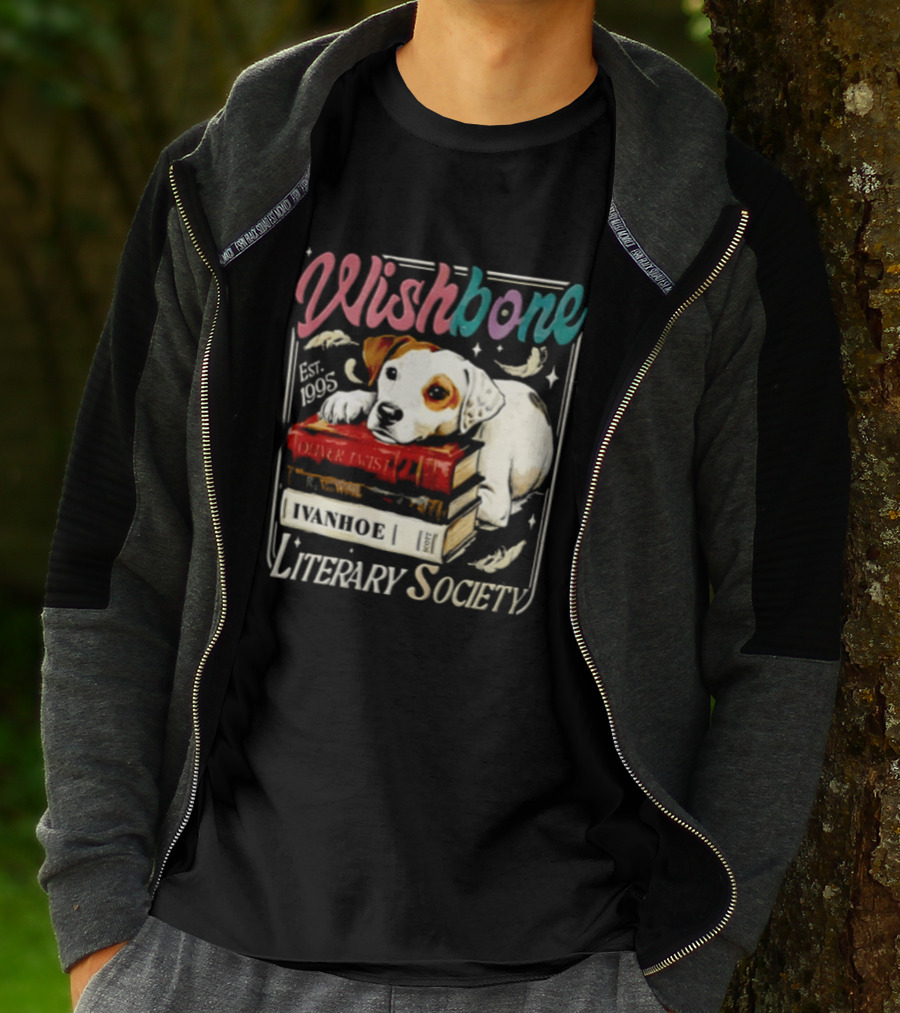 Wishbone Jack Russell Terrier Literary Society Ivanhoe Aaron Twist Books T-Shirt