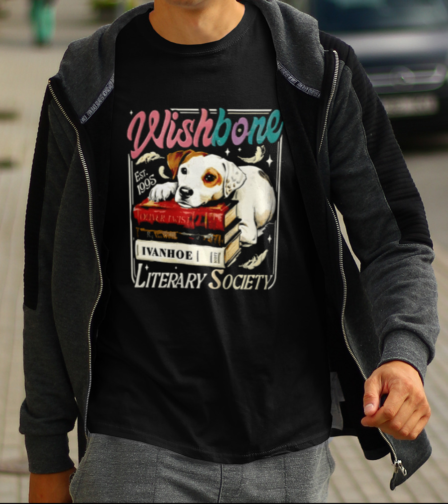 Wishbone Jack Russell Terrier Literary Society Ivanhoe Aaron Twist Books T-Shirt