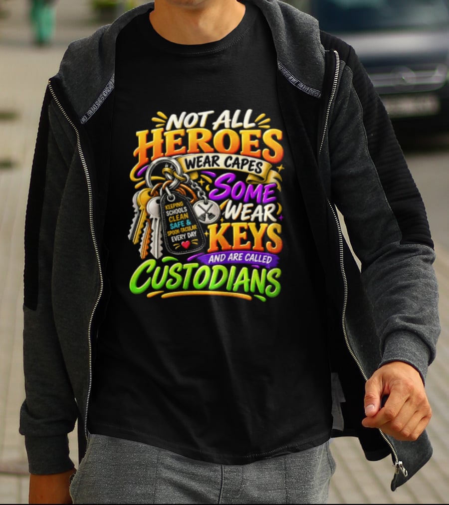 Not All Heroes Wear Capes Some Wear Keys And Are Called Custodians Keeping Schools Clean T-Shirt