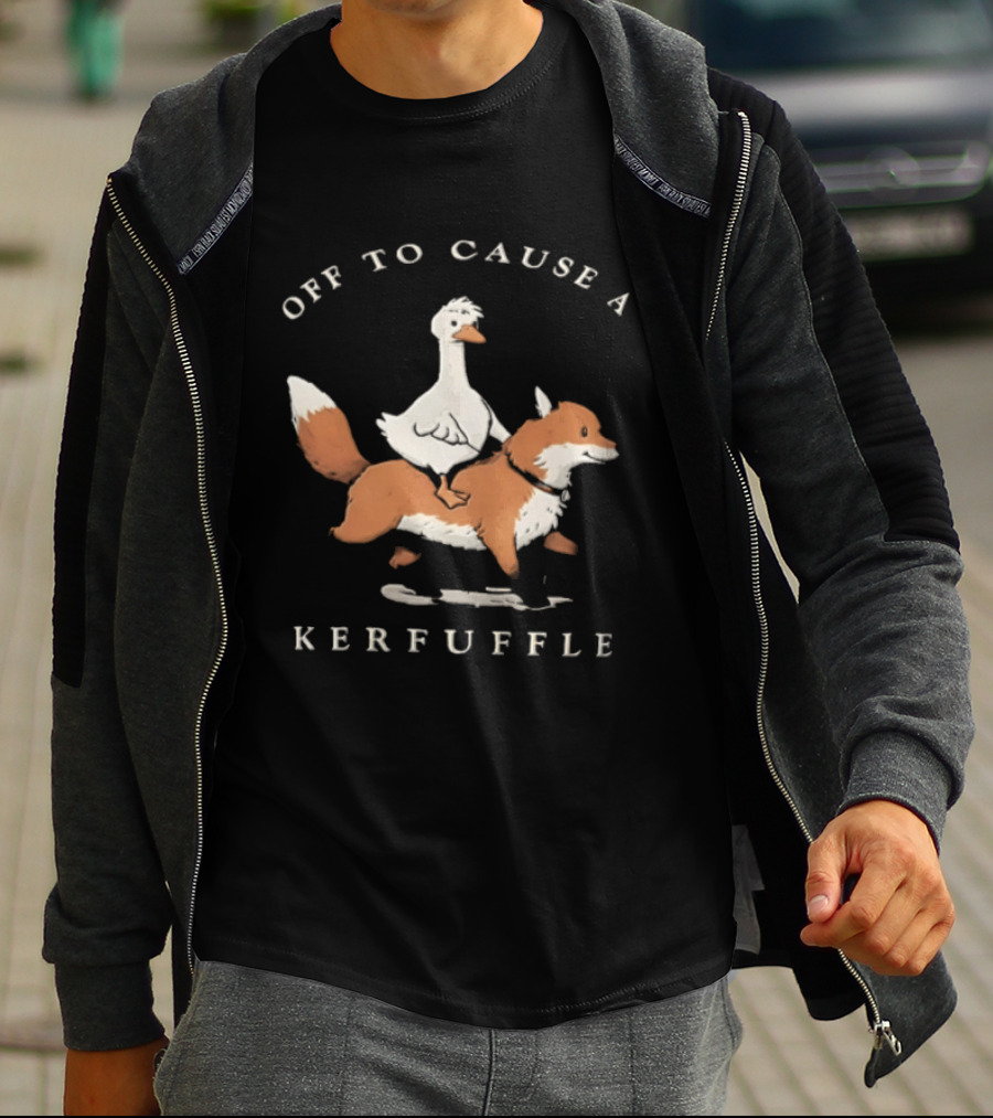 Off To Cause A Kerfuffle Goose Riding Fox Cartoon T-Shirt