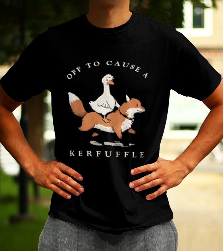 Off To Cause A Kerfuffle Goose Riding Fox Cartoon T-Shirt
