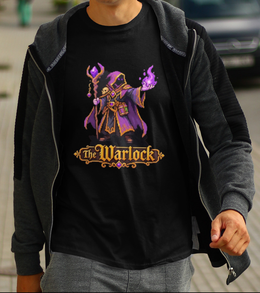 The Warlock 16 Bit Game Cartoon Purple Magic Robe Wizard T-Shirt