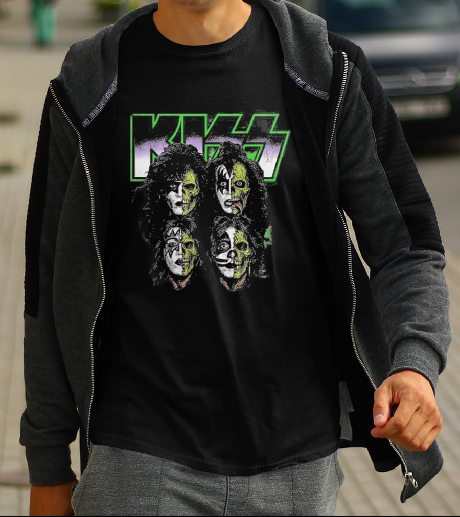 Kiss 2026 Halloween Zombie Band Members Costume Faces T-Shirt