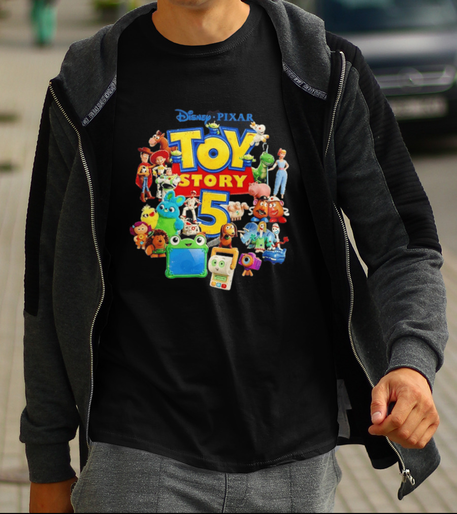 Disney Pixar Toy Story 5 Characters Collection Woody Buzz Rex Bo Peep Mr Potato Head Slinky Jessie Forky T-Shirt