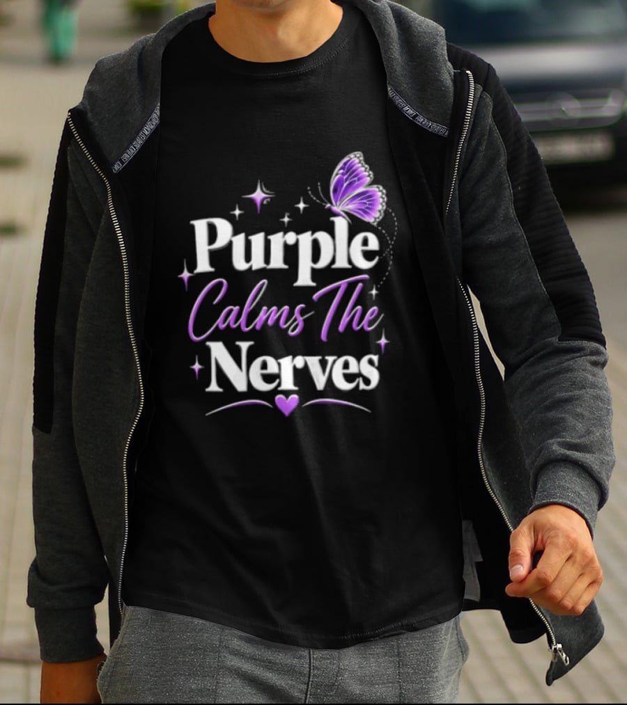 Purple Calms The Nerves Butterfly Stars Heart T-Shirt