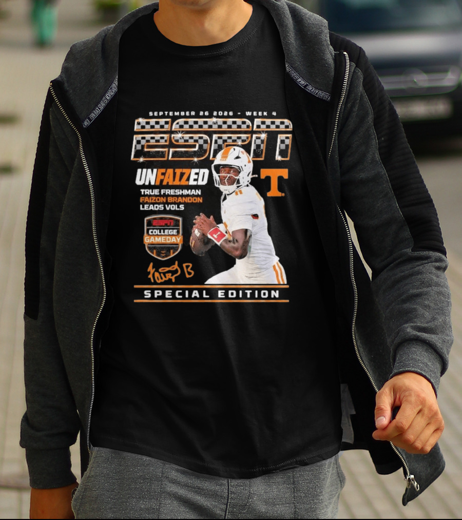 September 26 2026 Week 4 Unfaized True Freshman Faizon Brandon Leads Vols ESPN College Gameday Special Edition T-Shirt