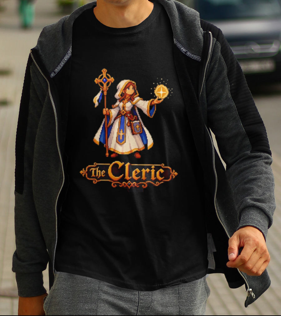 The Cleric 16 Bit Game Cartoon Pixel Art Mage T-Shirt