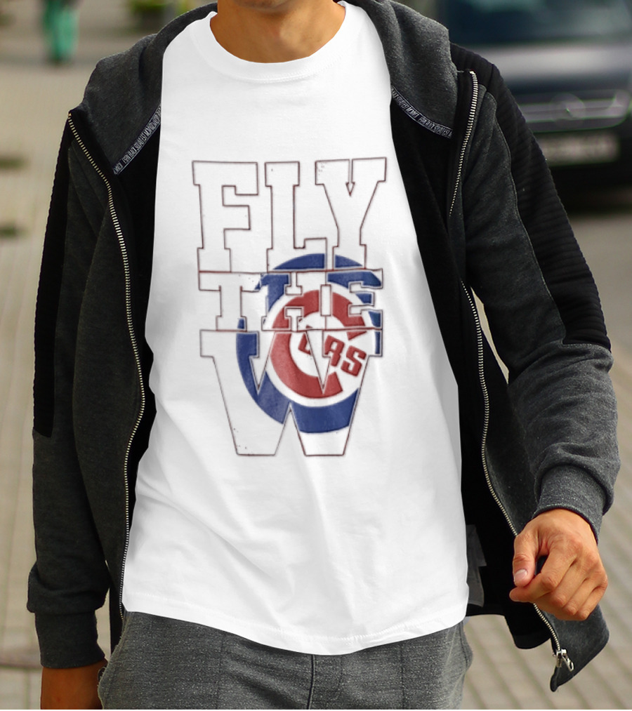 Fly The W Chicago Cubs Large Lettering Red And Blue T-Shirt