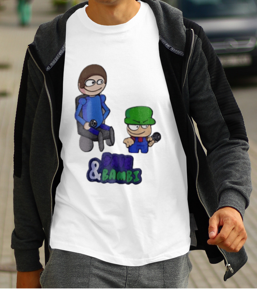 Dave And Bambi Characters Holding Microphones Cartoon T-Shirt