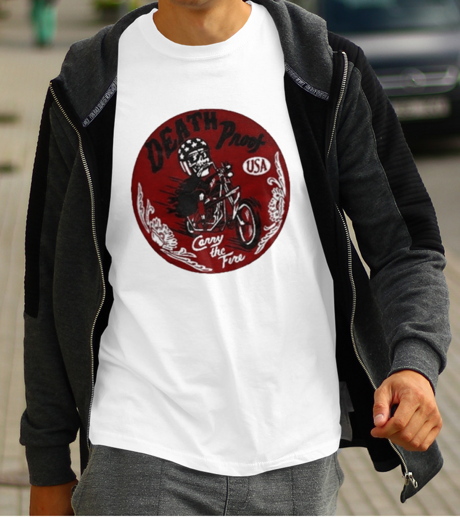 Death Proof USA Easy Rider Skull Motorcycle Carry The Fire T-Shirt