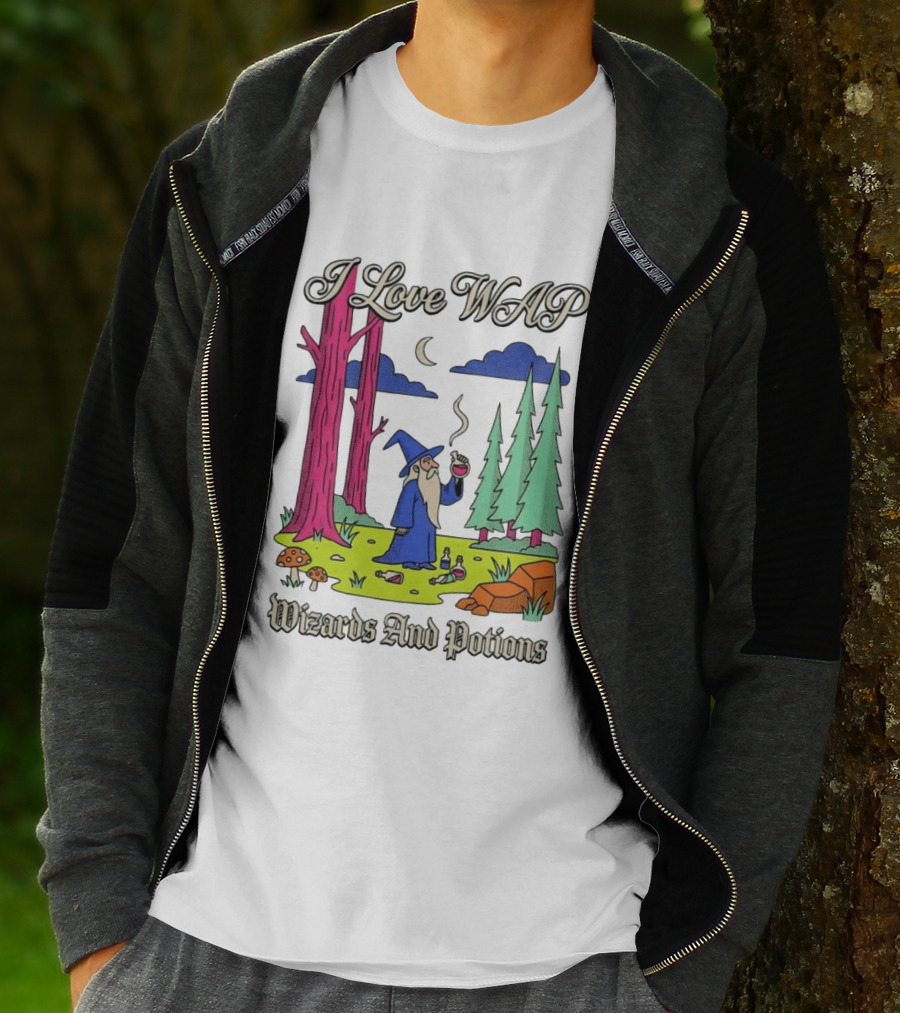 I Love WAP Wizards And Potions Vintage Wizard Forest Scene T-Shirt