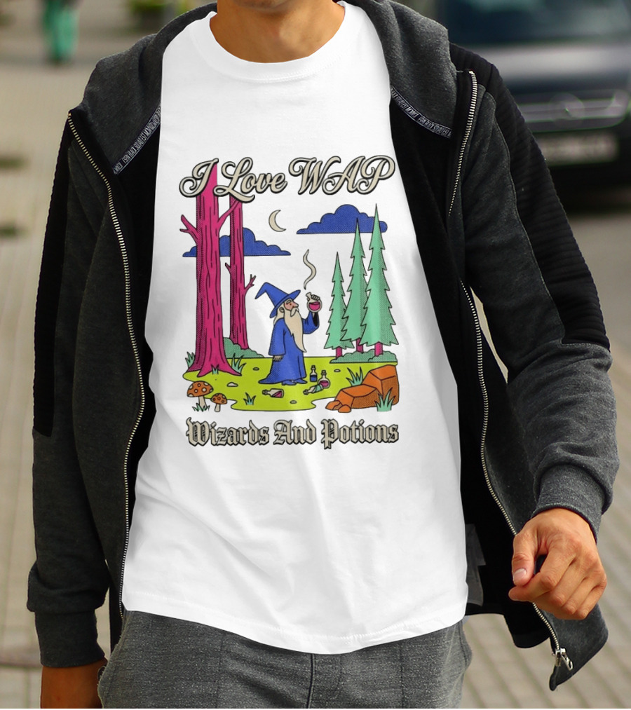 I Love WAP Wizards And Potions Vintage Wizard Forest Scene T-Shirt