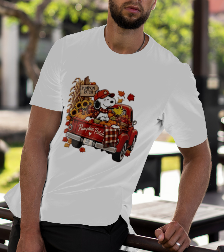 Peanuts Snoopy Woodstock Red Truck Pumpkin Patch Harvest Good Days T-Shirt