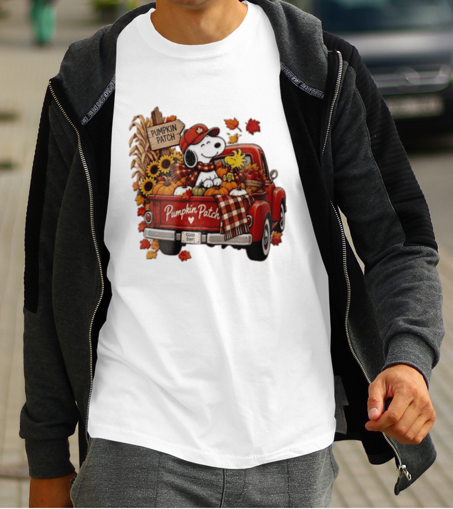 Peanuts Snoopy Woodstock Red Truck Pumpkin Patch Harvest Good Days T-Shirt
