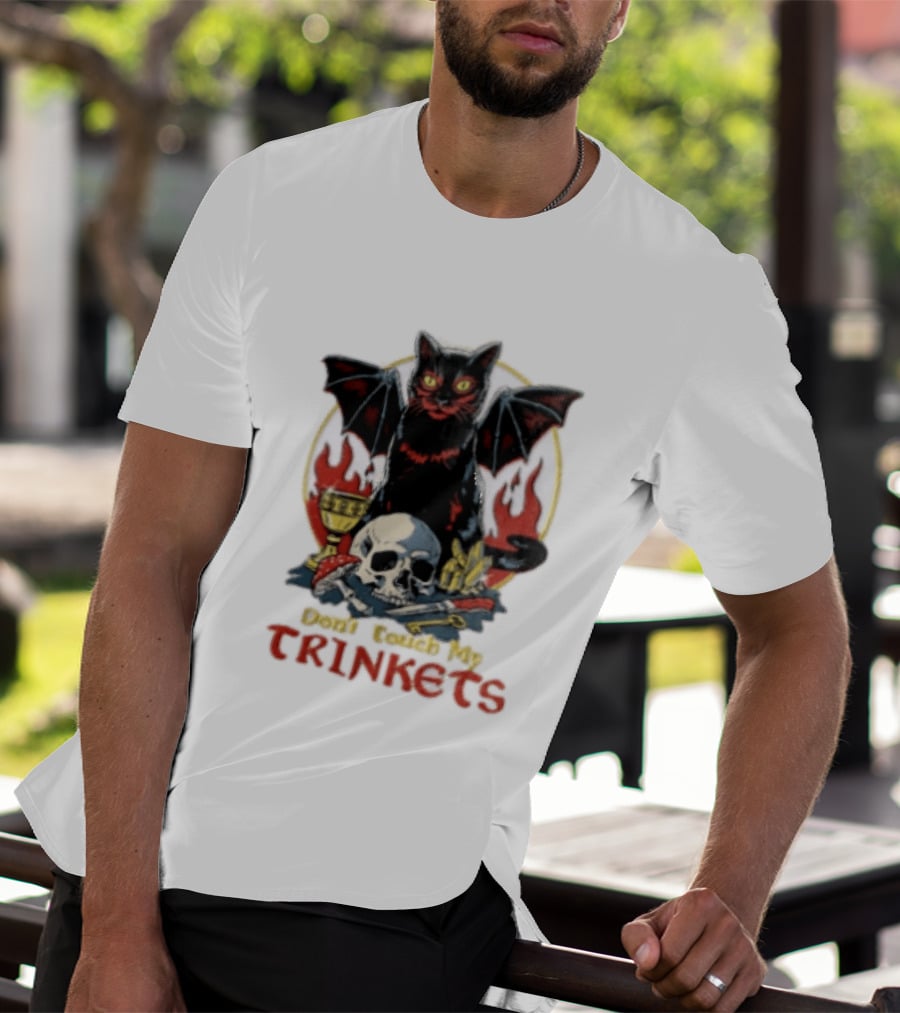 Steven Rhodes Cat Skull Chalice Flames Don't Touch My Trinkets T-Shirt