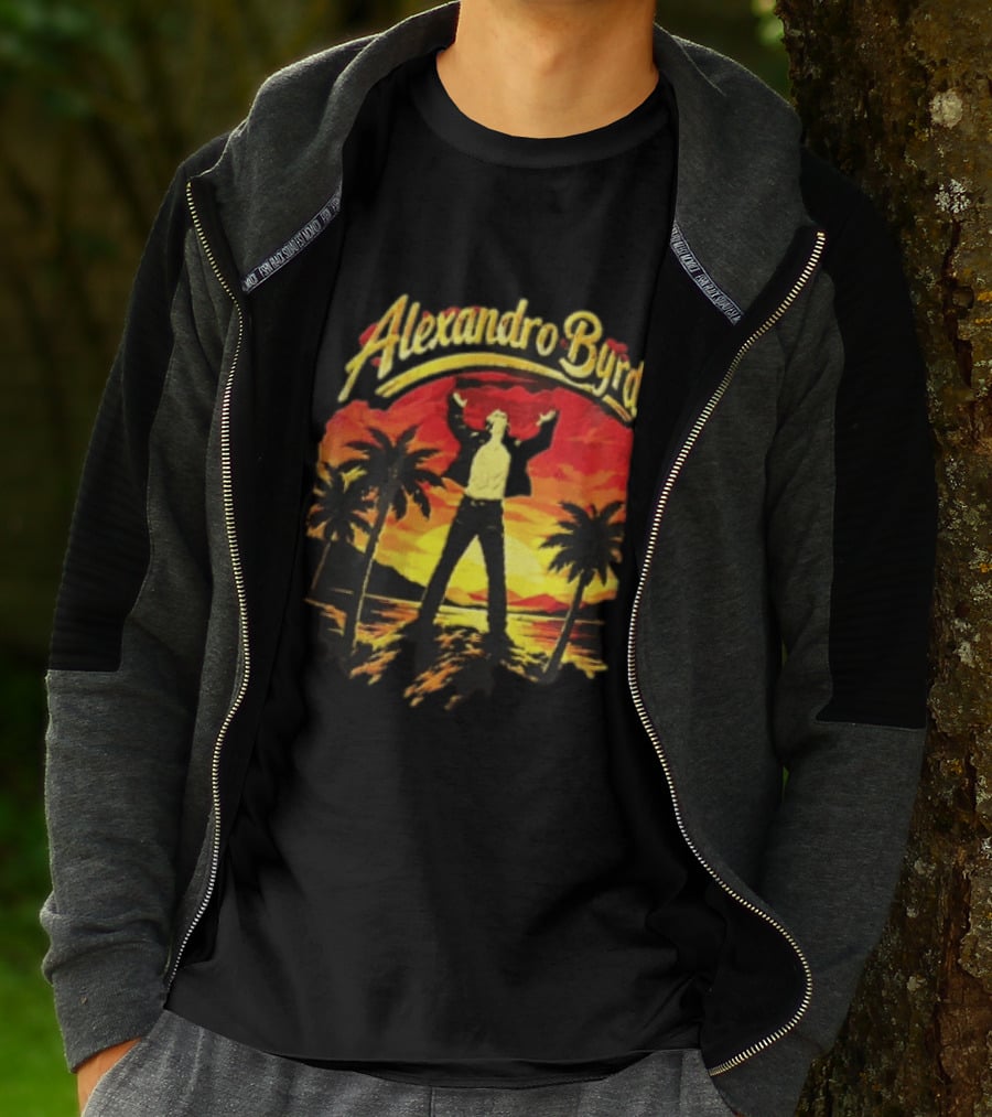 Alexandro Byrd Tropical Sunset Palm Trees Arms Raised T-Shirt