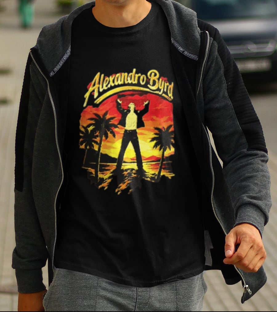 Alexandro Byrd Tropical Sunset Palm Trees Arms Raised T-Shirt